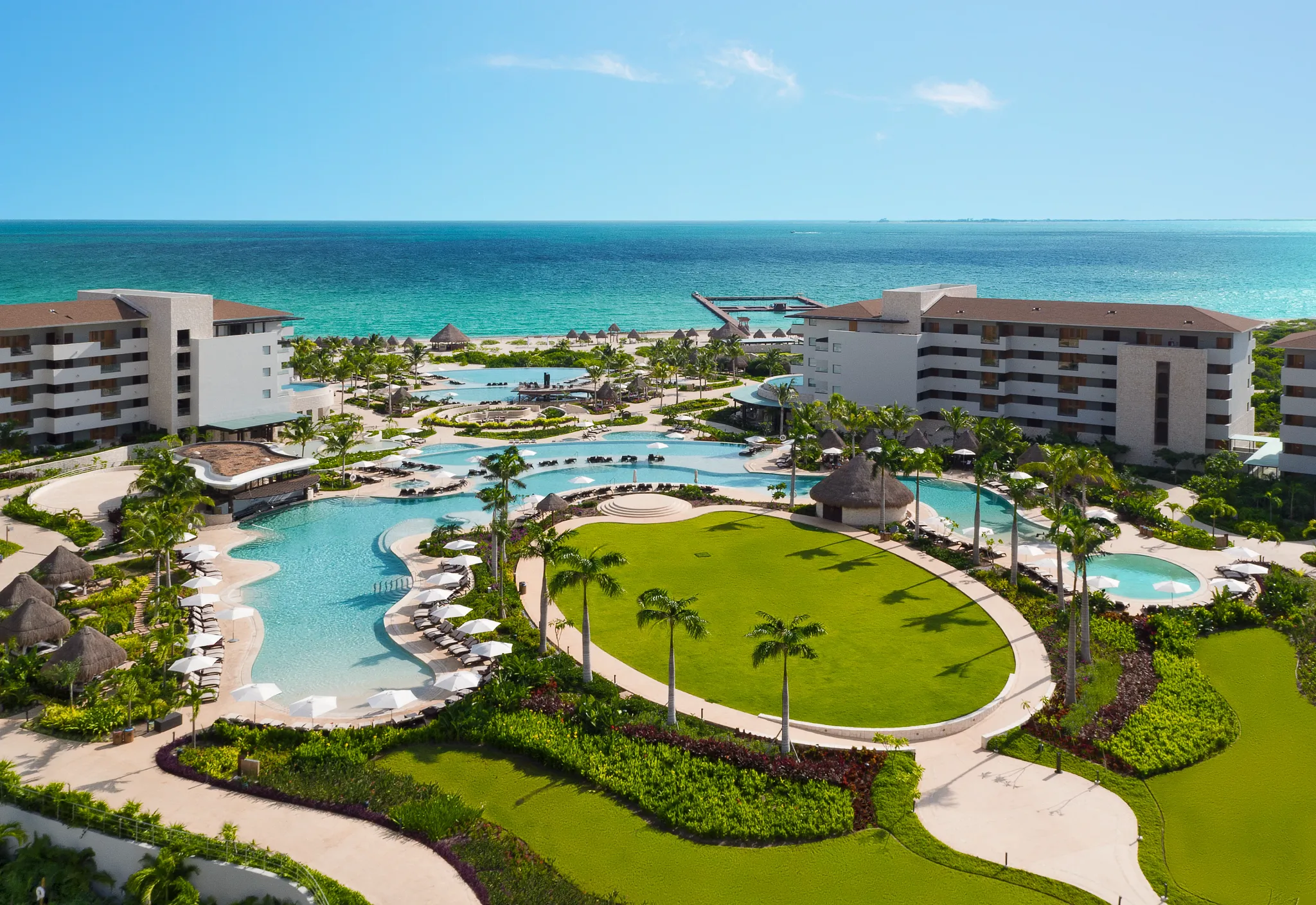 Aerial view of the resort pools